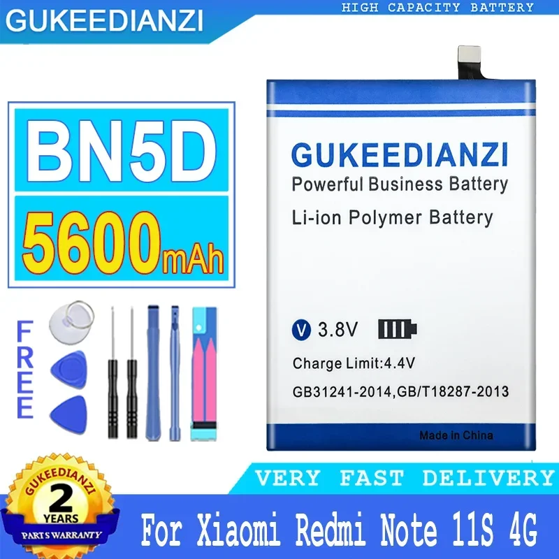 

Аккумулятор GUKEEDIANZI BN5D на 5600 мА · ч для Xiaomi Redmi Note 11S M4 Pro M4Pro 4G, аккумулятор большой мощности