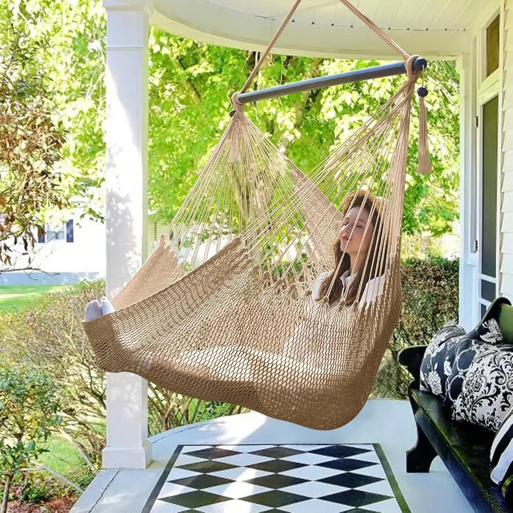 

Large Hammo Chair With Spreader Bar, Caribbean Hammo Swing Chair, Xl Hammo Chair Outdoor Indoor, 330 Lbs Weight Acity, Light