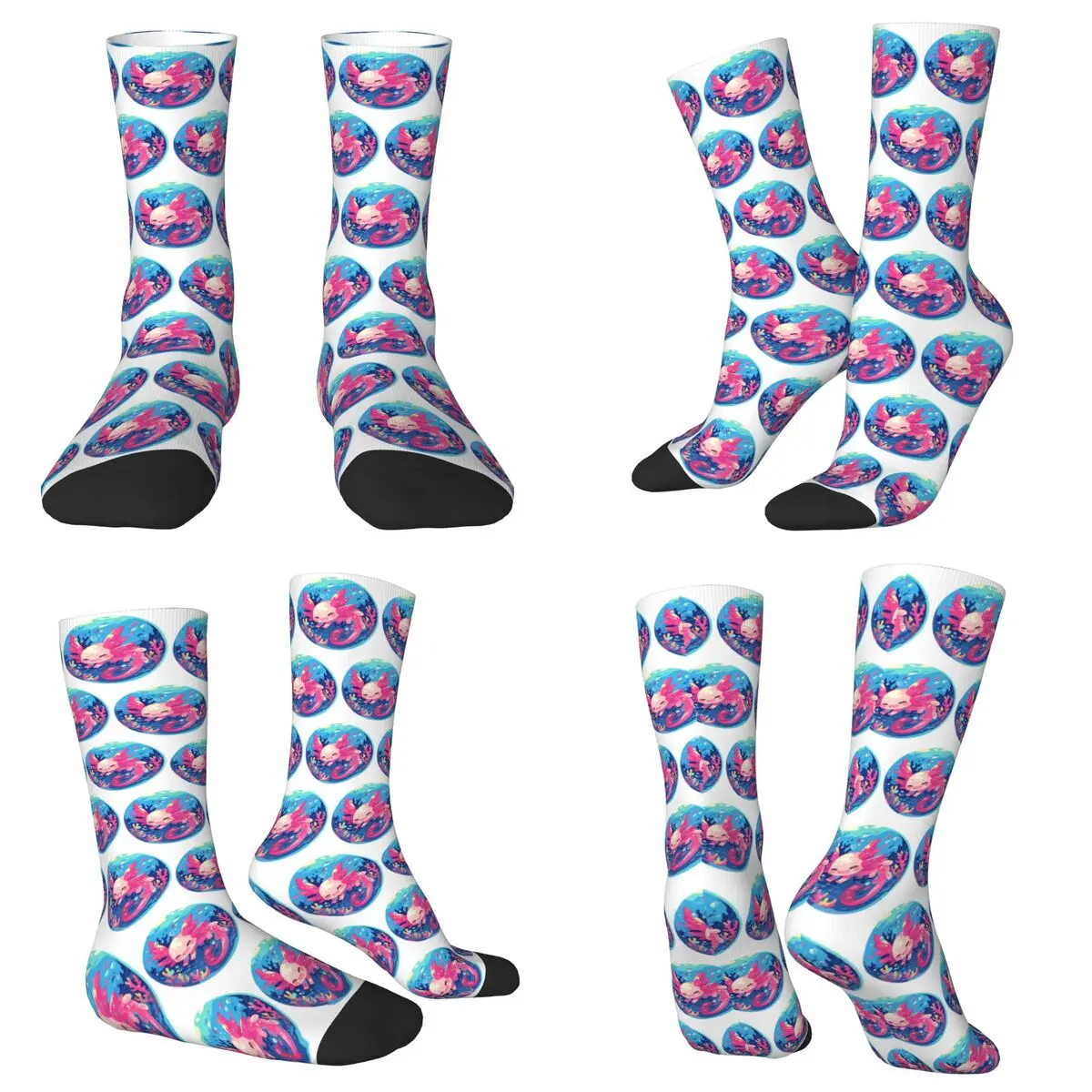 All Seasons Crew Stockings Cute Cartoon Axolotl In Coral Reef Socks Fashion Long Socks for Men Women Valentine's Day Gifts