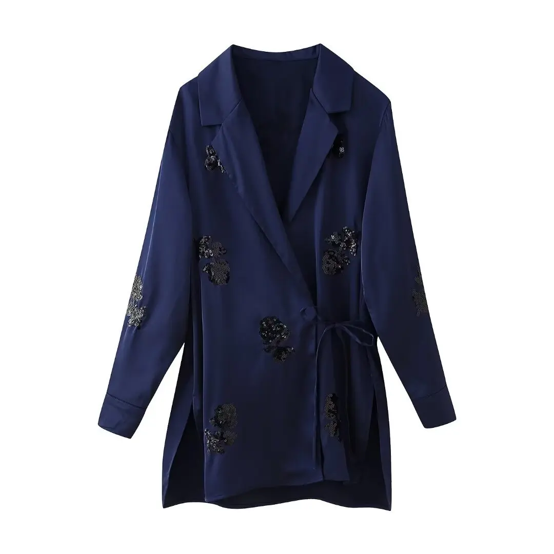 Veste Kimono en Satin à Paillettes pour Femme, Vêtements