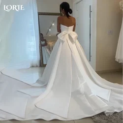 LORIE Elegant Satin Wedding Dresses Strapless A-Line Beach Bridal Gown Sweetheart V Corset Simple Customized Bow Bride Dress2026