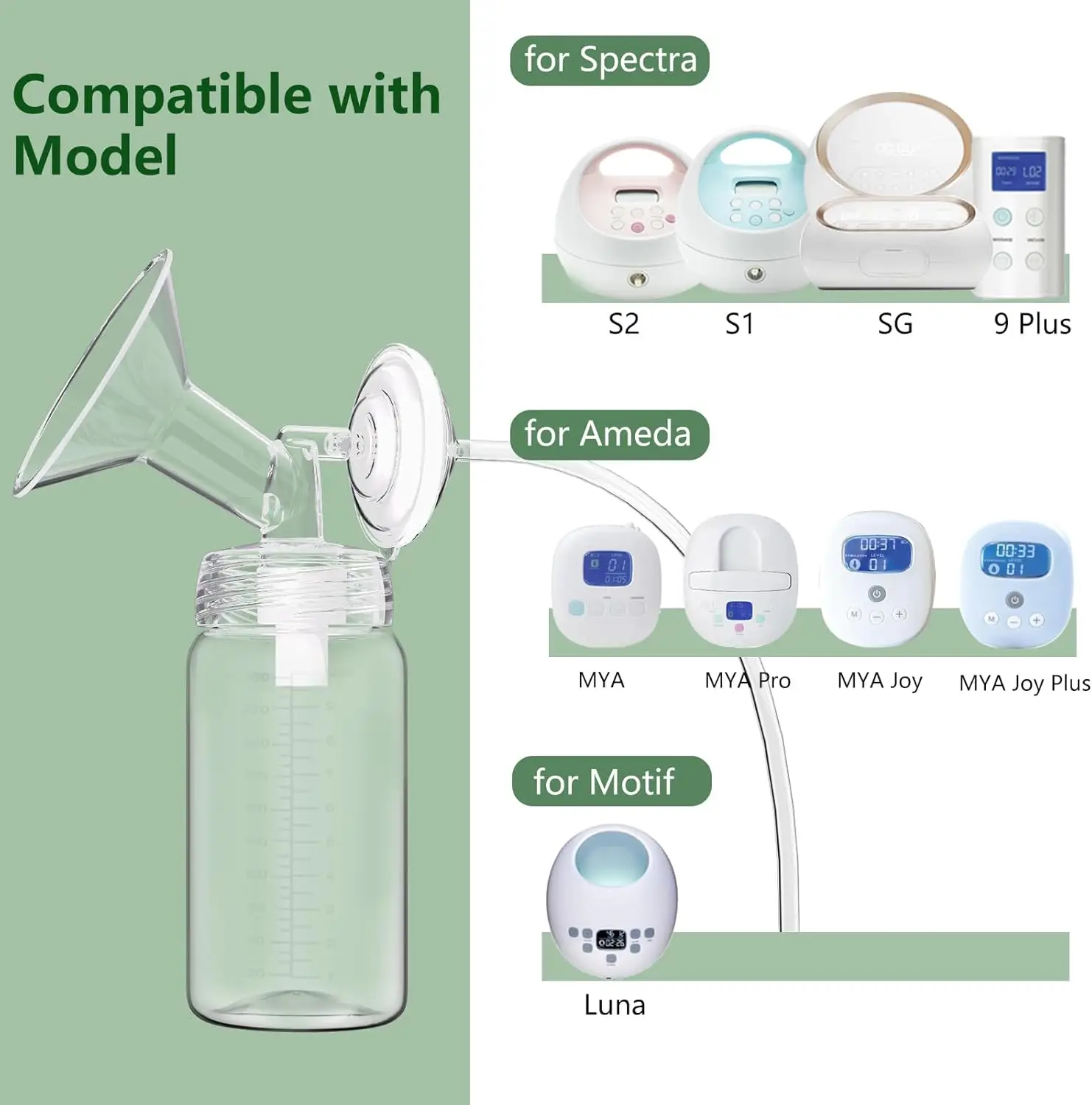 Breastmilk Storage Bottles Collection Bottles，Wide-Neck Breast Milk Container Compatible for Momcozy/Spectra S1 S2 Breast Pump