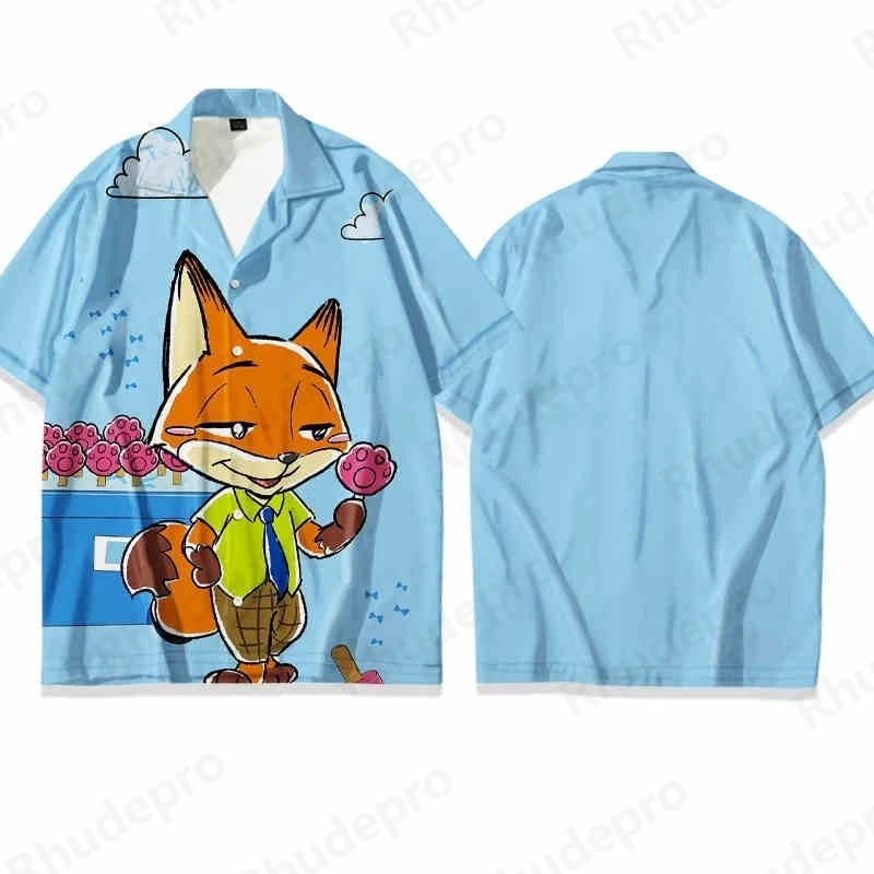 

Disney Zootopia Print Hawaiian Shirt Short-sleeved Shirt Extra Large Size S-5XL Camisas De Hombre Funny Shirt Roupas Feminina