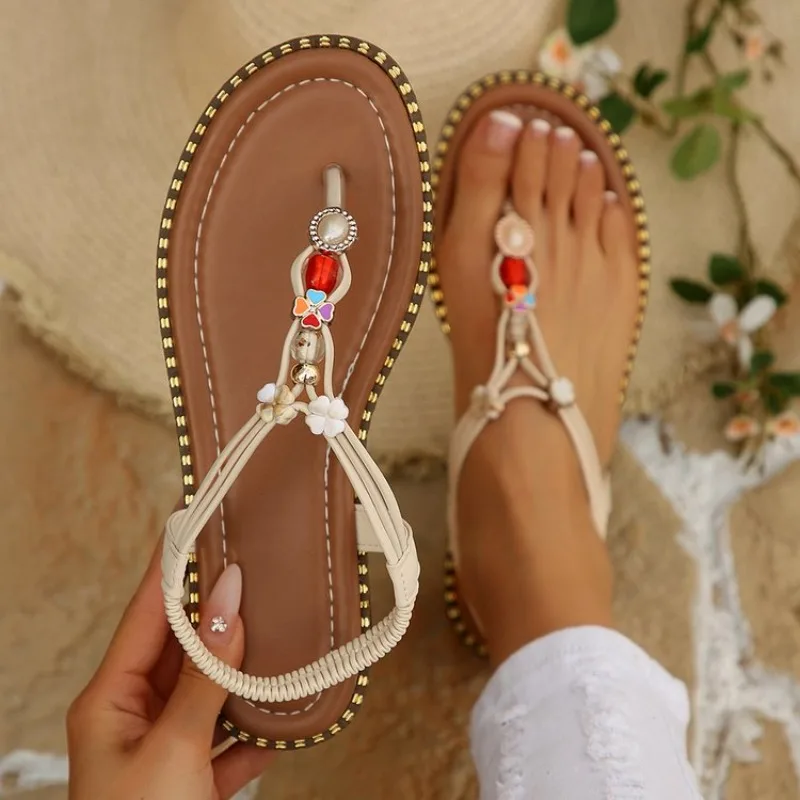 

2026 Bohemia Style Flats Sandals Women Summer Slip on Clip Toe Beach Sandles Woman Lightweight Plus Size 43 Gladiator Sandalias