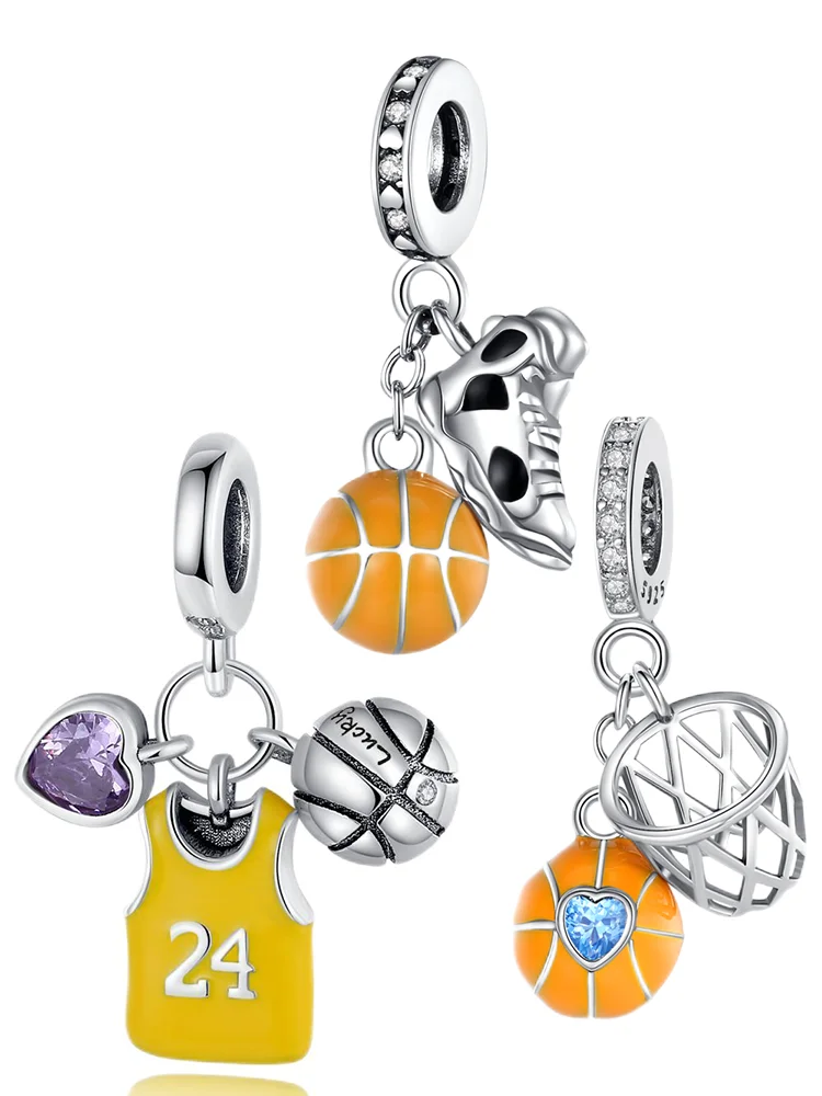NO.24 Basketball Jerseys Sneakers Sports BeadsSanta Claus Pendant Christmas Snowman Series Silver Colors  Pendant for Original B