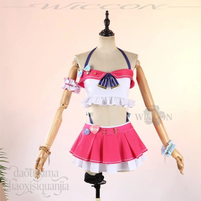Cute Pink Bikini Swimwear Cosplay Outfit Nico Yazawa Stylish Summer Dress Wigs From LoveLive For Holiday Cosplay Gathering view 3