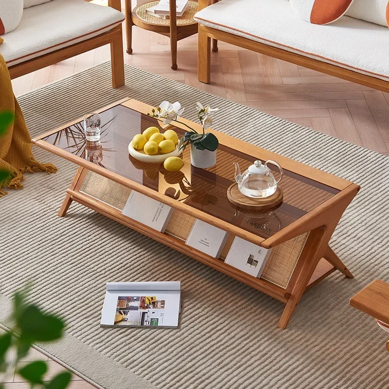 Japanese-style rattan coffee table, rectangular household, simple wabi-sabi tea table in the living room