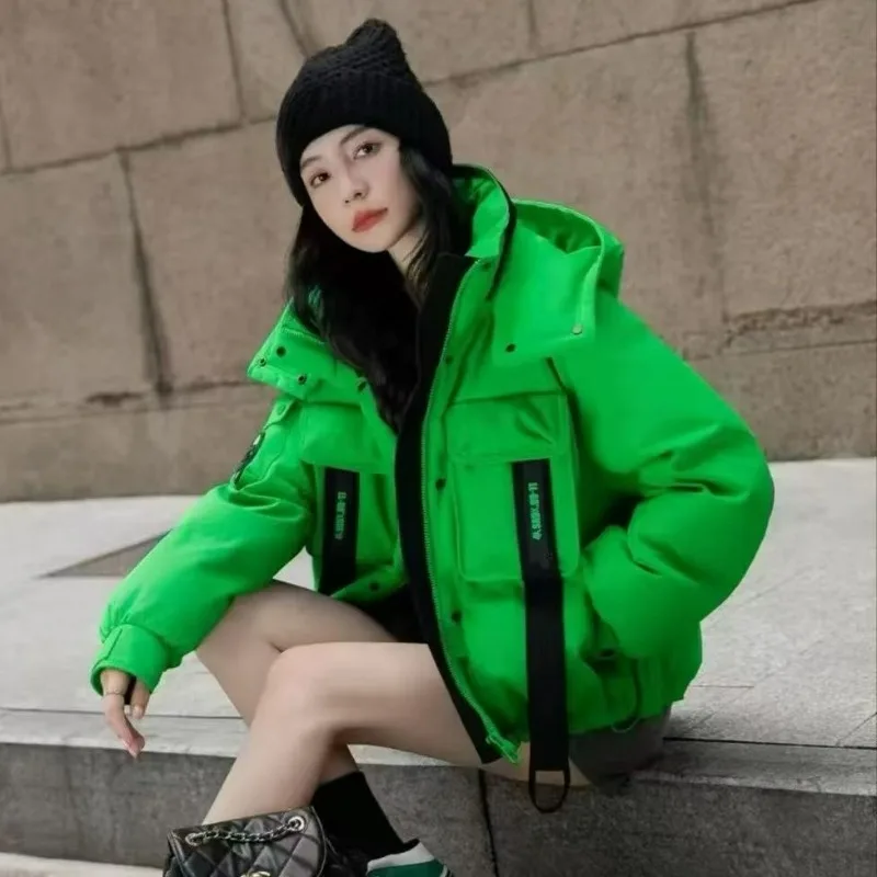 The 2025 New Trendy Brand Color-blocking Fashion Versatile Hooded Short Slimming Down Jacket for Women's Clothing Loose Coat