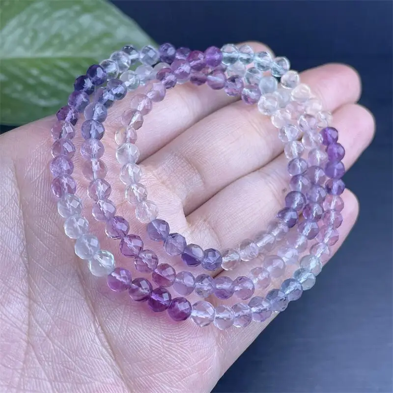 

5.1MM Natural Colored Fluorite Facet Triple Circle Bracelet Gemstone Crystal Jewelry Women Healing Bohemia Holiday Gift 1PCS