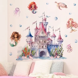 Mermaid Castle Underwater World Wall Stickers For Kids Rooms Children's Room Decorative Vinyls For Walls Cartoon Wall Stickers