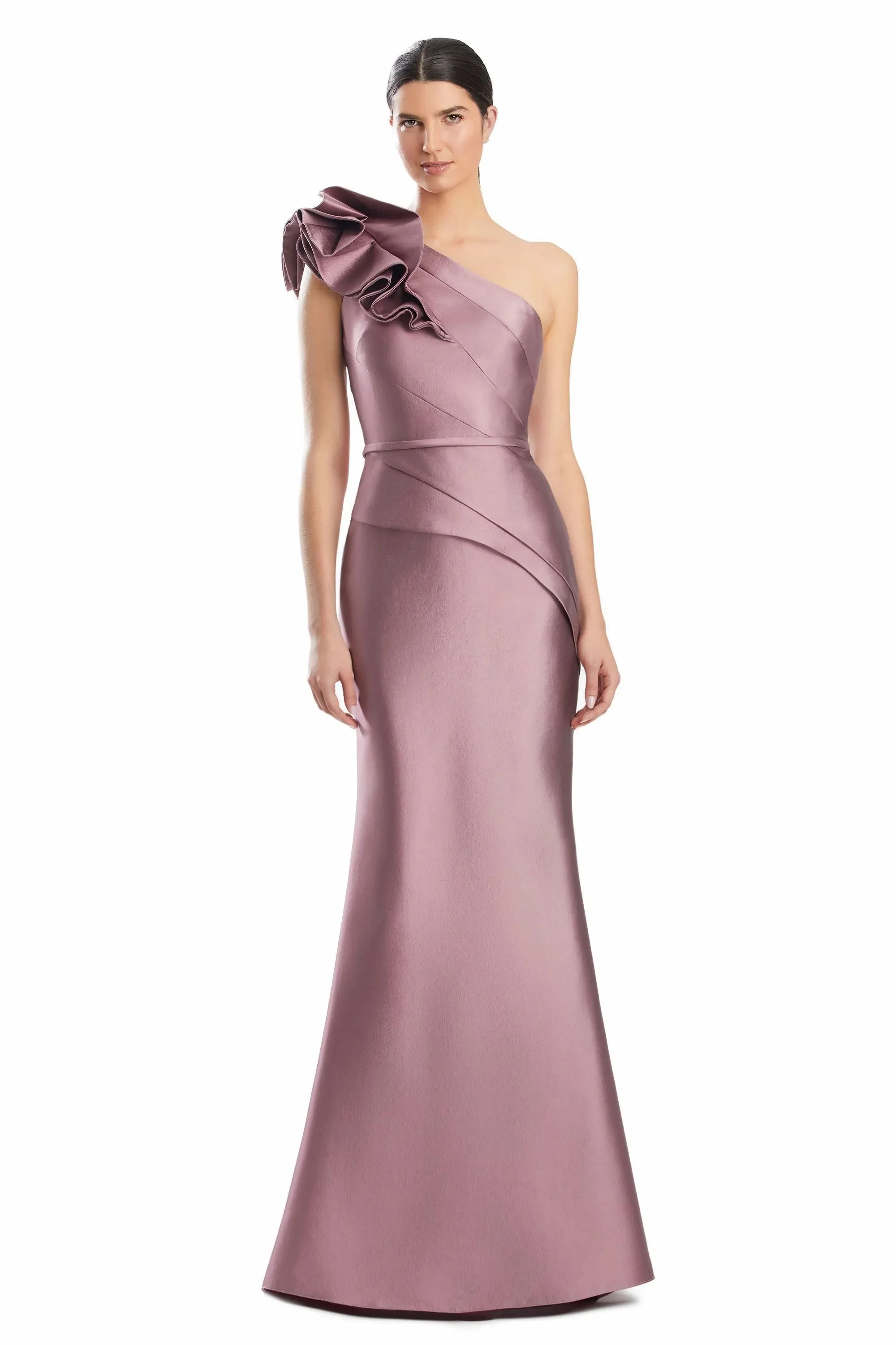 威厳のあるサテン ワンショルダー イブニングドレス エレガント シック フリル マーメイド フロアレングス カクテルドレス フォーマル ギャザリングドレス