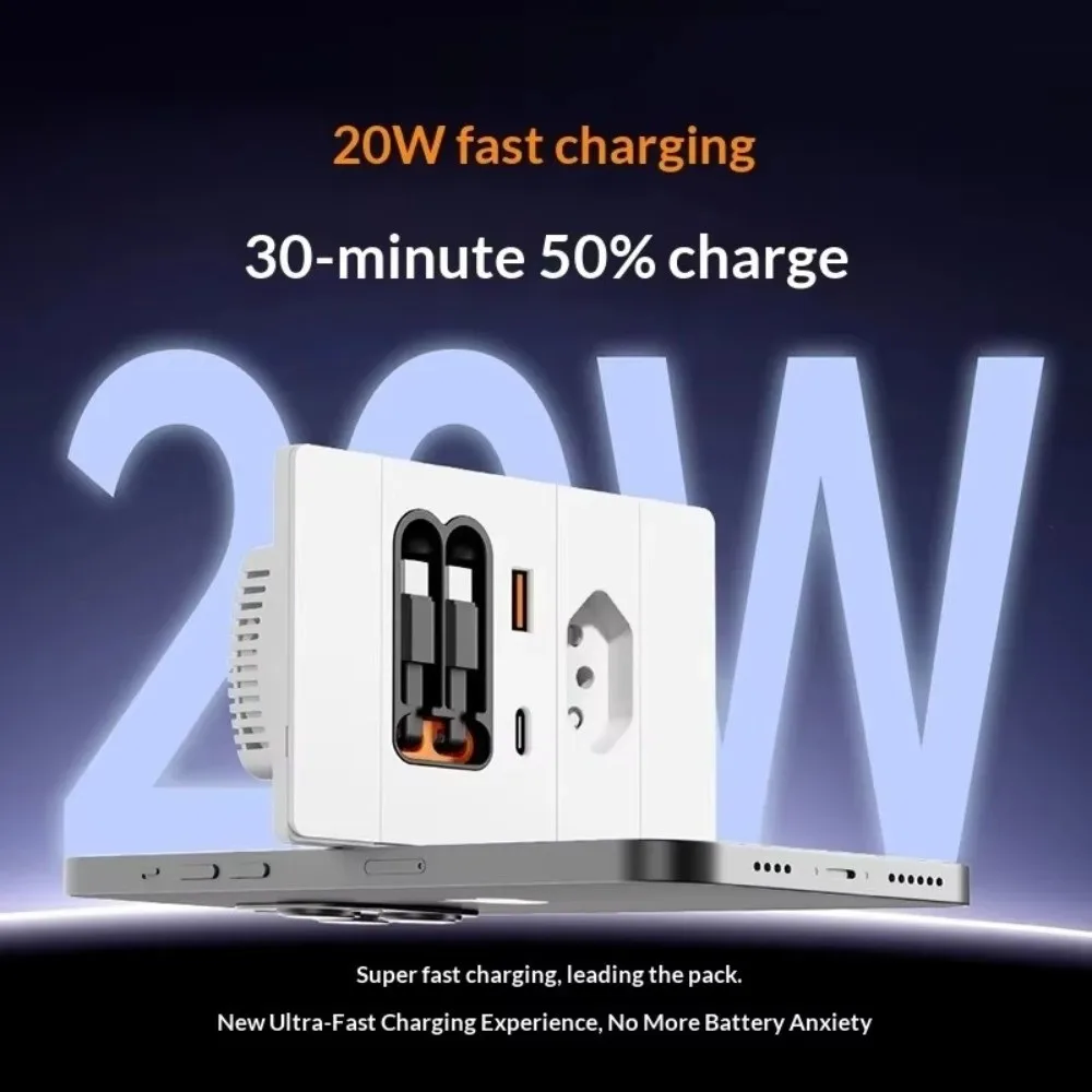 With Retractable Cable 118 Type Brazil Socket Panel 20W USB Fast Charging Type-C Retractable Cable Socket Multi-hole Brazil Type
