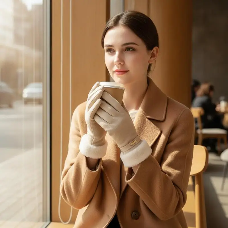 Winter Women's Warm Gloves Have Windproof And Cold Resistant Properties, Thick Fur Lining, And Touch Screen Gloves
