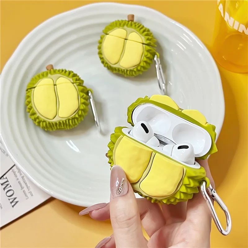Airpods 3 Case Durian Shape Non-prickly with Round Buckle Mix and Match Creative Fruit Combination Suitable for Earphone Covers