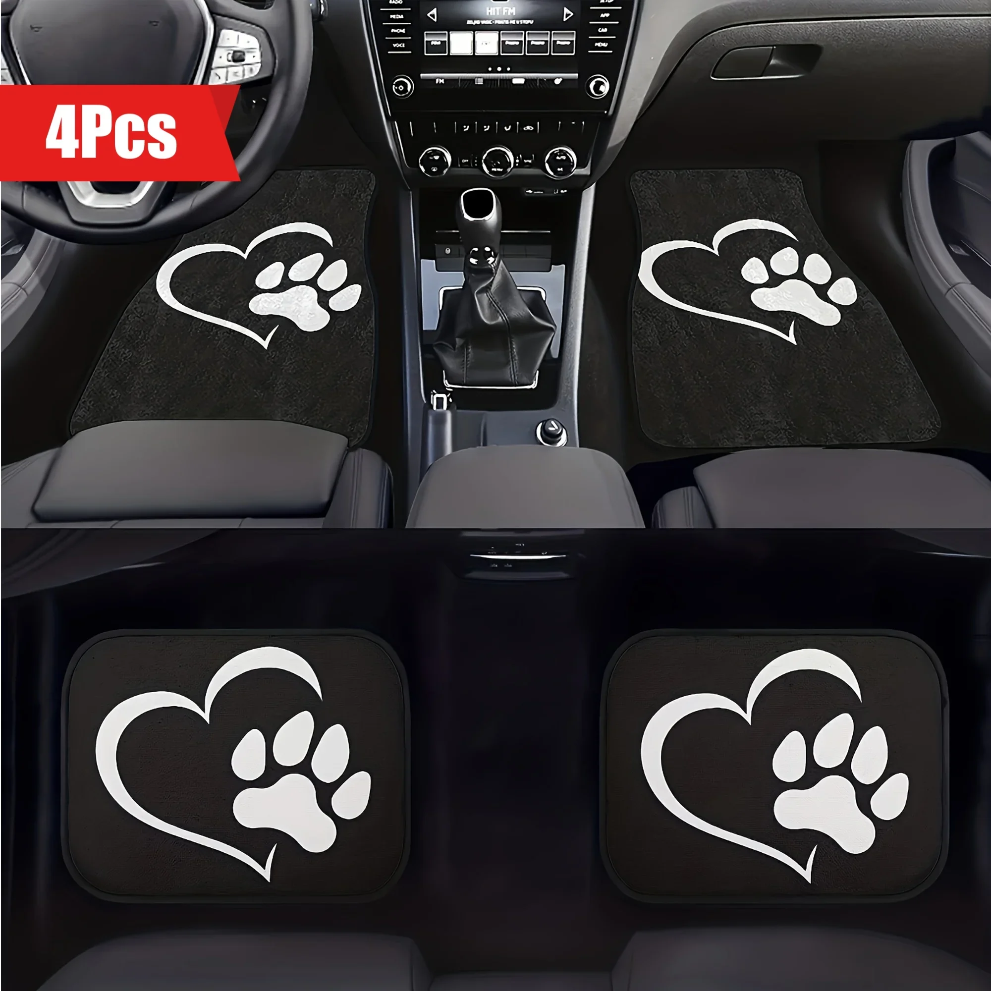 4pcs Cartoon Dog Paw Car Foot Pad: Universal Anti-Slip Protection & Dust-Proof Car Accessories for Front & Rear Seats