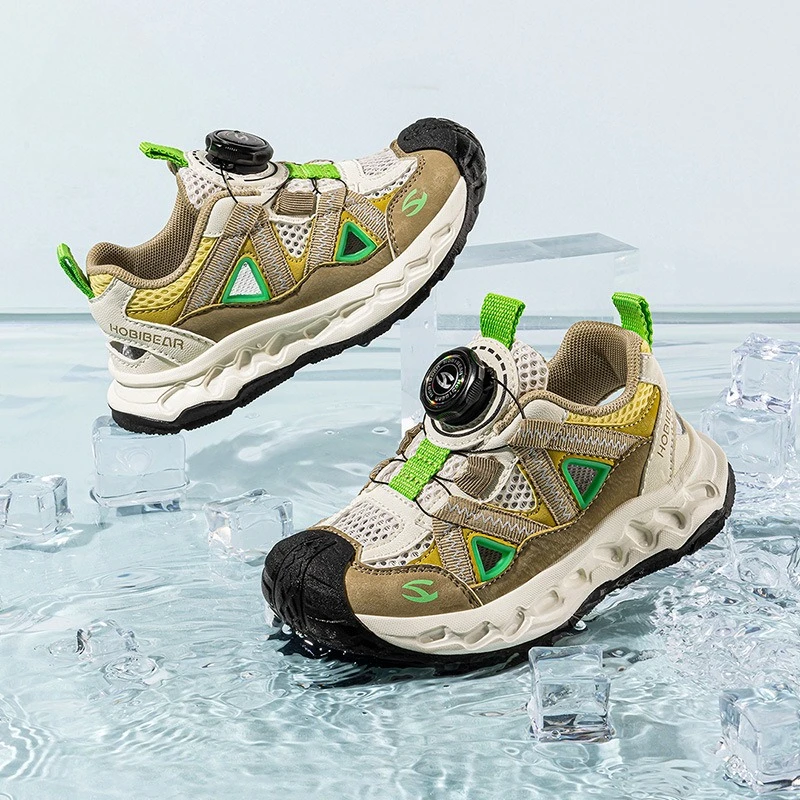 Soft Sole Children Sports Sandals Hollow Breathable Mesh Children's Casual Shoes Rotate Buckle for Boys Girls Daily Running