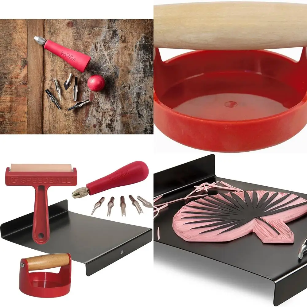 

4-Piece Speedball Block Printing Kit: Linocut Tool, Brayer, Baren, Bench Hook - USA Made