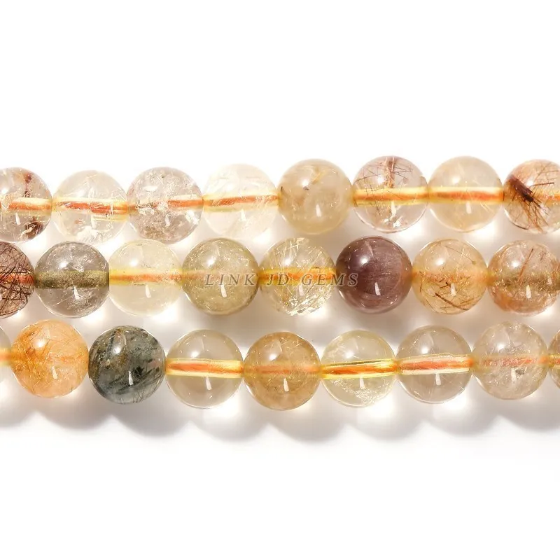 Natural Multicolor Rutilated Quartz Beads Round Loose Space Energy Hair Crystal Bead For Jewelry Making Diy Bracelet Necklace