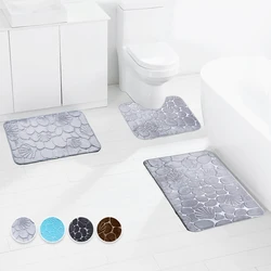 3 Piece Bath Mat Shower Carpet Home Bathroom Anti-Slip Absorbent Door Mat Seashell Pebbles Bathtub Decorative Carpet