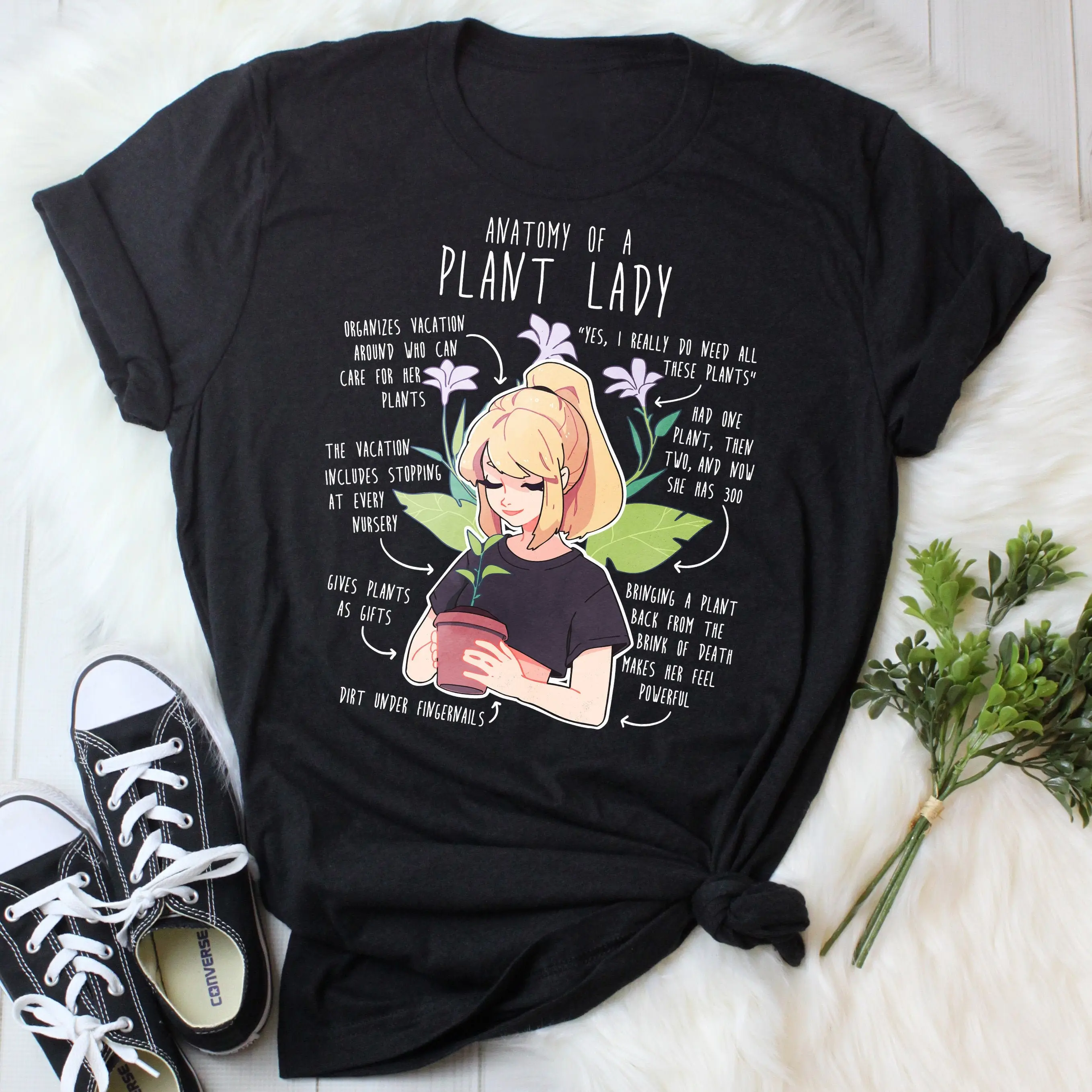 Funny Plant Lady T Shirt Women Lover Cute Gardener Gardening Cactus Indoor House Houseplant Mom Anatomy