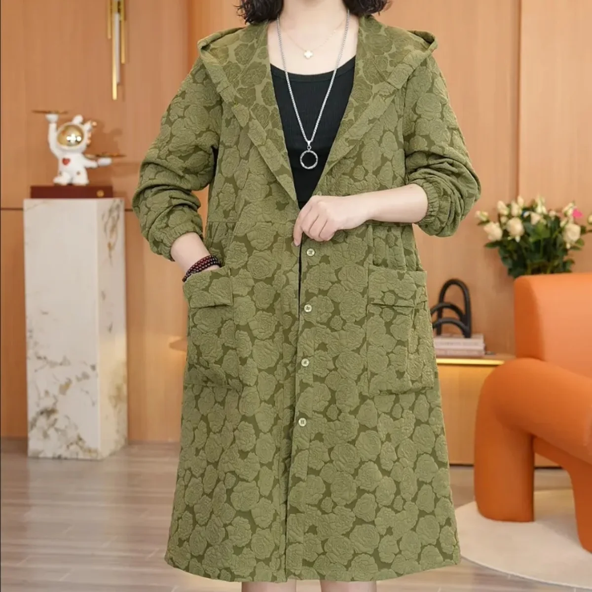 

Casual Coats Hooded Trench Coat Extended Beautiful Folded All-Matching Girls Cuffs Stitched Tailored Double-Faced Slim-Fit