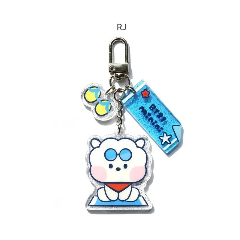 Kawaii BT21 جديد سلسلة مفاتيح مصنوعة من الأكريليك الصيف تحت عنوان أنيمي الكرتون لطيف سيارة كيرينغ ظهره قلادة الأصدقاء المشجعين الهدايا