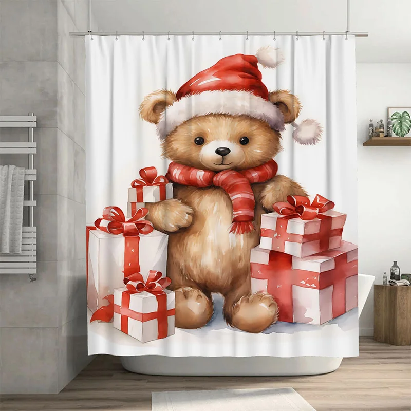 

Tuniu Очаровательный Рождественский Медведь Декор Для Ванной Комнаты Занавеска Для Душа Праздничный Праздничный Лесной Животный Милый Водонепроницаемый Тканевый Домашний Декор