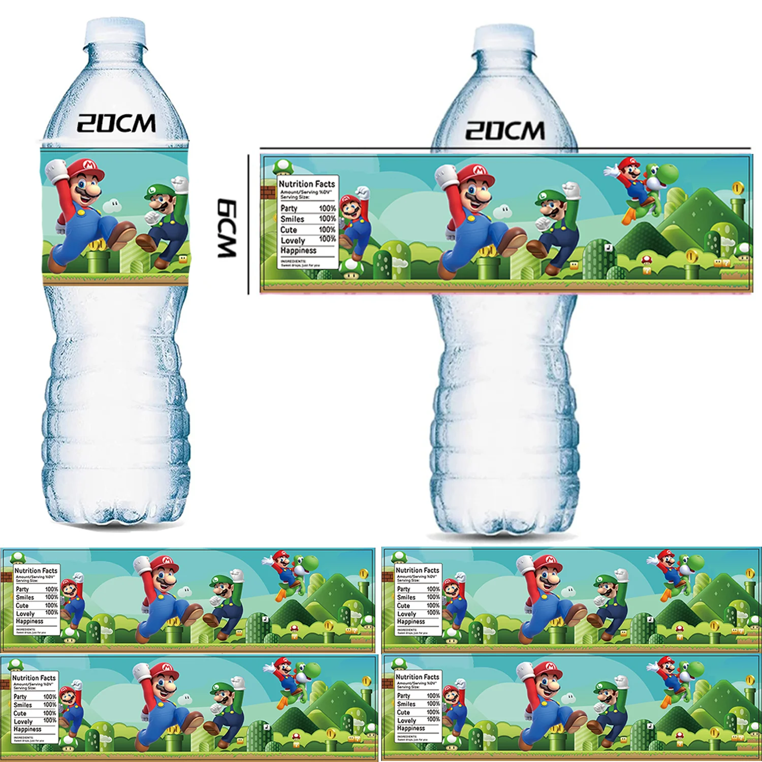 

10/20/30 PCS Super Mario Bro Water Bottle Stickers Birthday Decoration Waterproof Stickers Beverage Bottle Label Packaging Decor