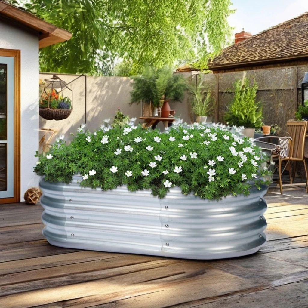 Modern Rustic Large Galvanized Metal Planter Luxury Oval Raised Garden Small Flower Pot Outdoor Home Planting Nursery Floor
