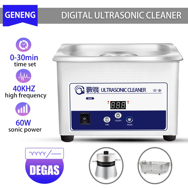 GENENG Ultrasonic Cleaner High Frequency Vibration,Digital Ultrasound Cleaning Machine,Glasses,Jewelry,Watch,Sonic Bath,800ml