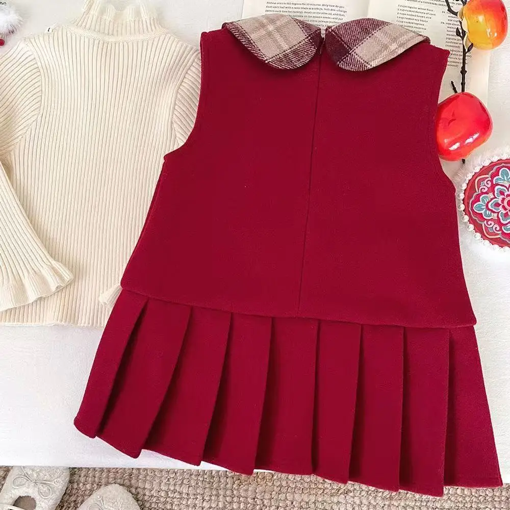 2025 جديد الفتيات الشتاء ليلة رأس السنة الملابس سميكة سترة فستان صغير عبق الرياح المخملية مطوي فستان 90-140 سنتيمتر