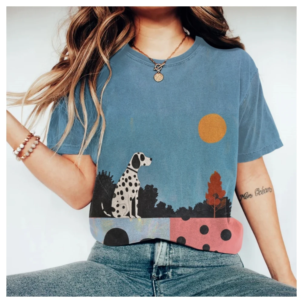 Cute Spotted Dog Painting Art Women Summer Short Sleeve T-Shirt