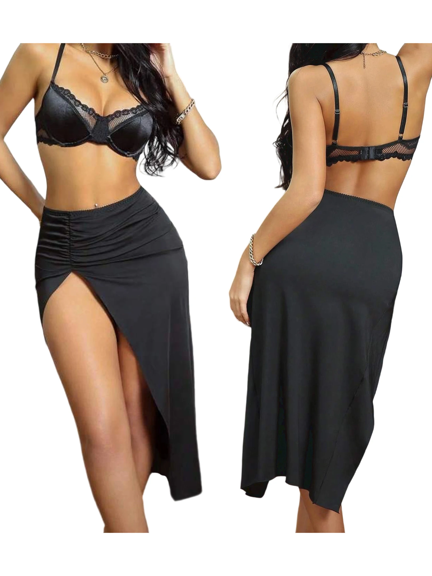 Seducente set di lingerie in pizzo con bralette e mutandine perizoma a vita bassa Completo sexy con gonna divisa per abbigliamento intimo da donna