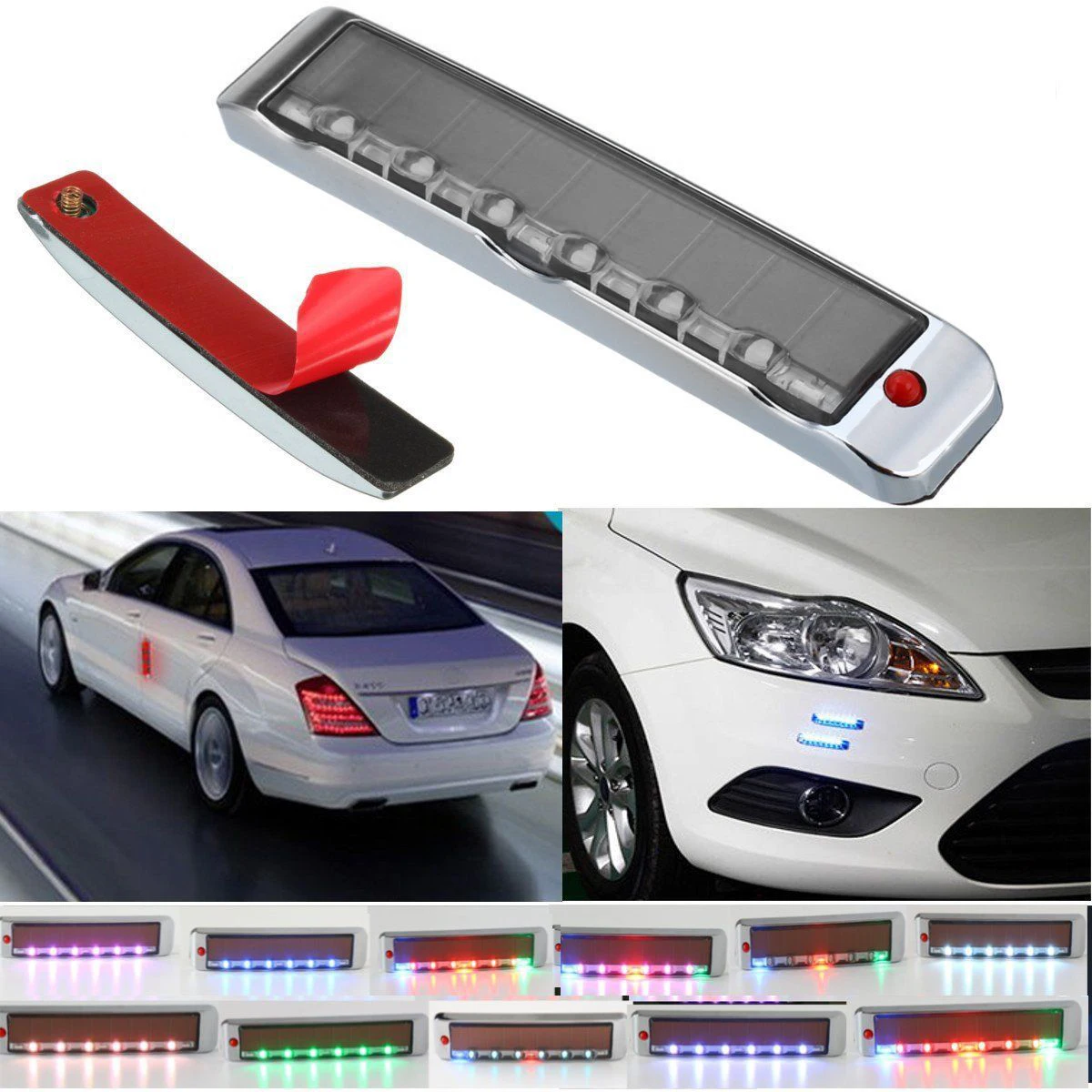 7 Color Solar Power LED Strobe Earning Lights Side Indicators Turn Signal Blinker Vehicle External Light Side Mirror Turn Signal