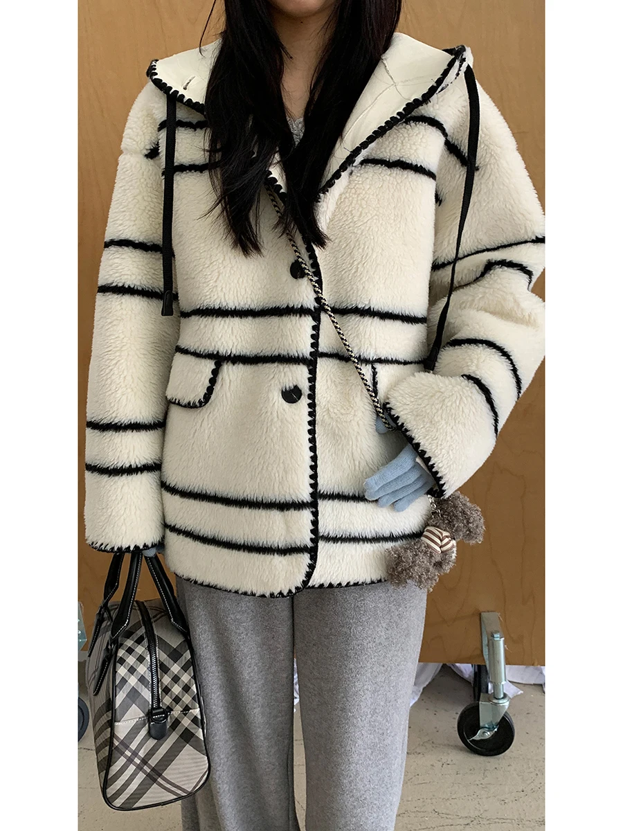

Ladies' Lamb Fur Jaet Hooded Coat Warm Polyester Fiber Commute Sle Women's Faion Winter 2025 New Arrival ular Cotton...