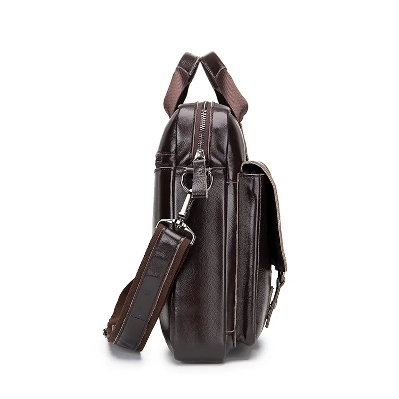 LAOSHIZI Brand Men's Genuine Leather Briefcase Messenger Laptop Business Leisure Large-capacity Handbag Crossbody Bag