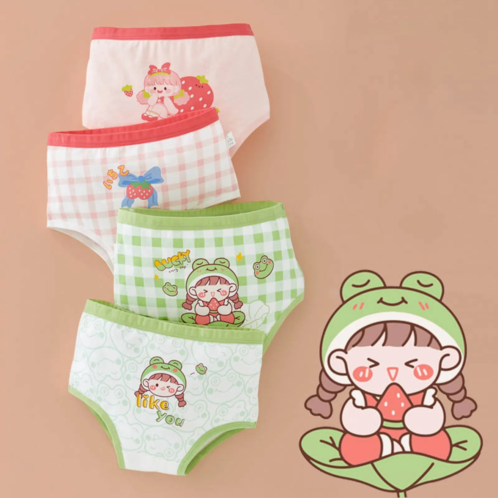 

4pcs Kids Triangle Underwear Baby Girls Panties Cotton Cute Cartoon Print Toddlers Shorts Briefs Girls Comfy Panties 2-8years