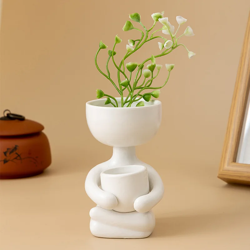 Mini Decorative Pots for Plants Human Shaped Ceramic Succulent Planters Cute Cactus Flower Pots with Drainage for Desktop Home