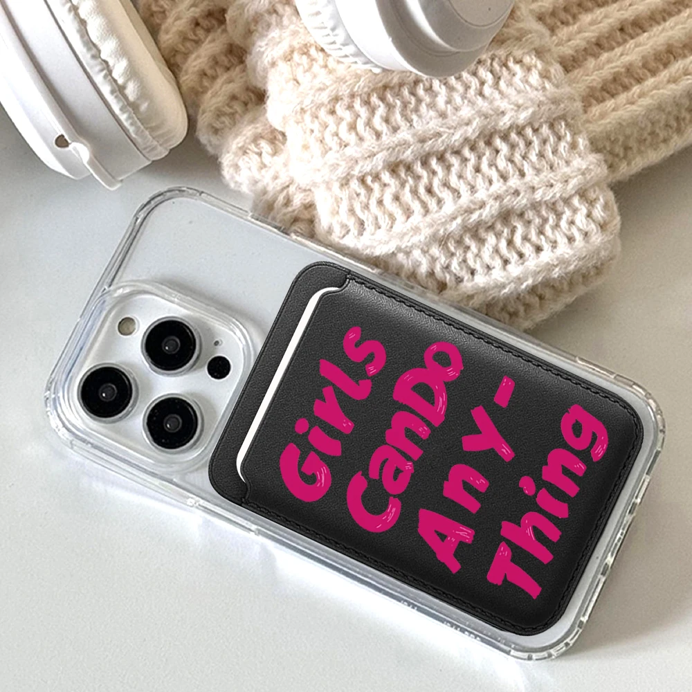 Feminismus-Leder-Kartenetui Handyhülle Kartenhalter für Magnetische Hülle Geeignet für alle iPhones für Magsafe Karten-Handy-Rückentasche – Detail 4