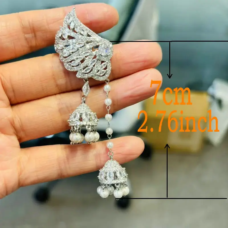 Bilincolor Cubic Zirconia Long Wing Tassel Earring for Women