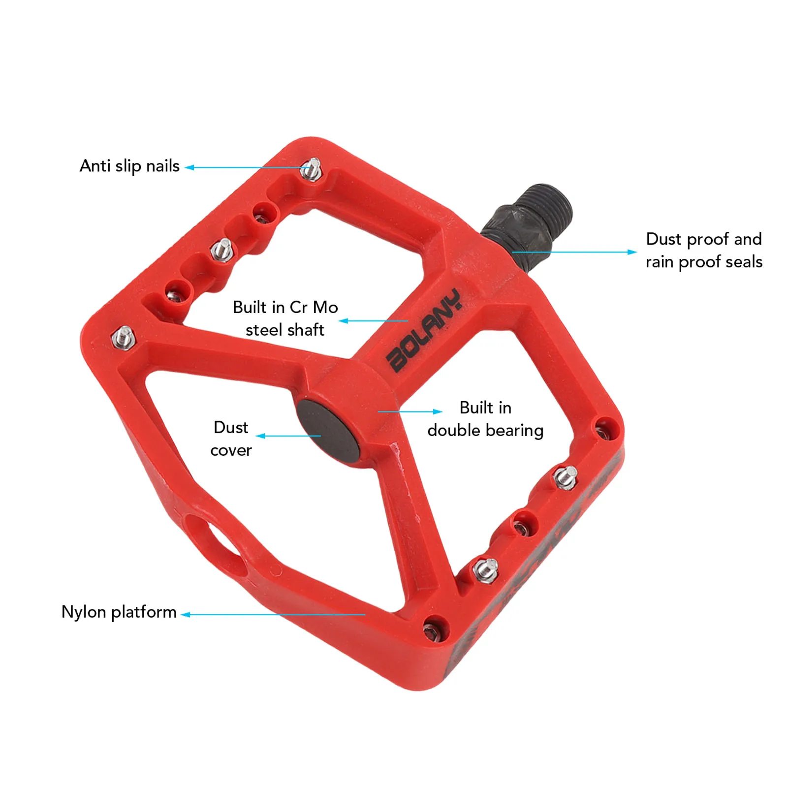 دواسات الدراجة من ألياف النايلون بمحمل مزدوج ومضادة للانزلاق وخفيفة الوزن ومنصة مسطحة ودواسات الدراجة أنيقة وسهلة الاستخدام للدراجات الجبلية باللون الأحمر