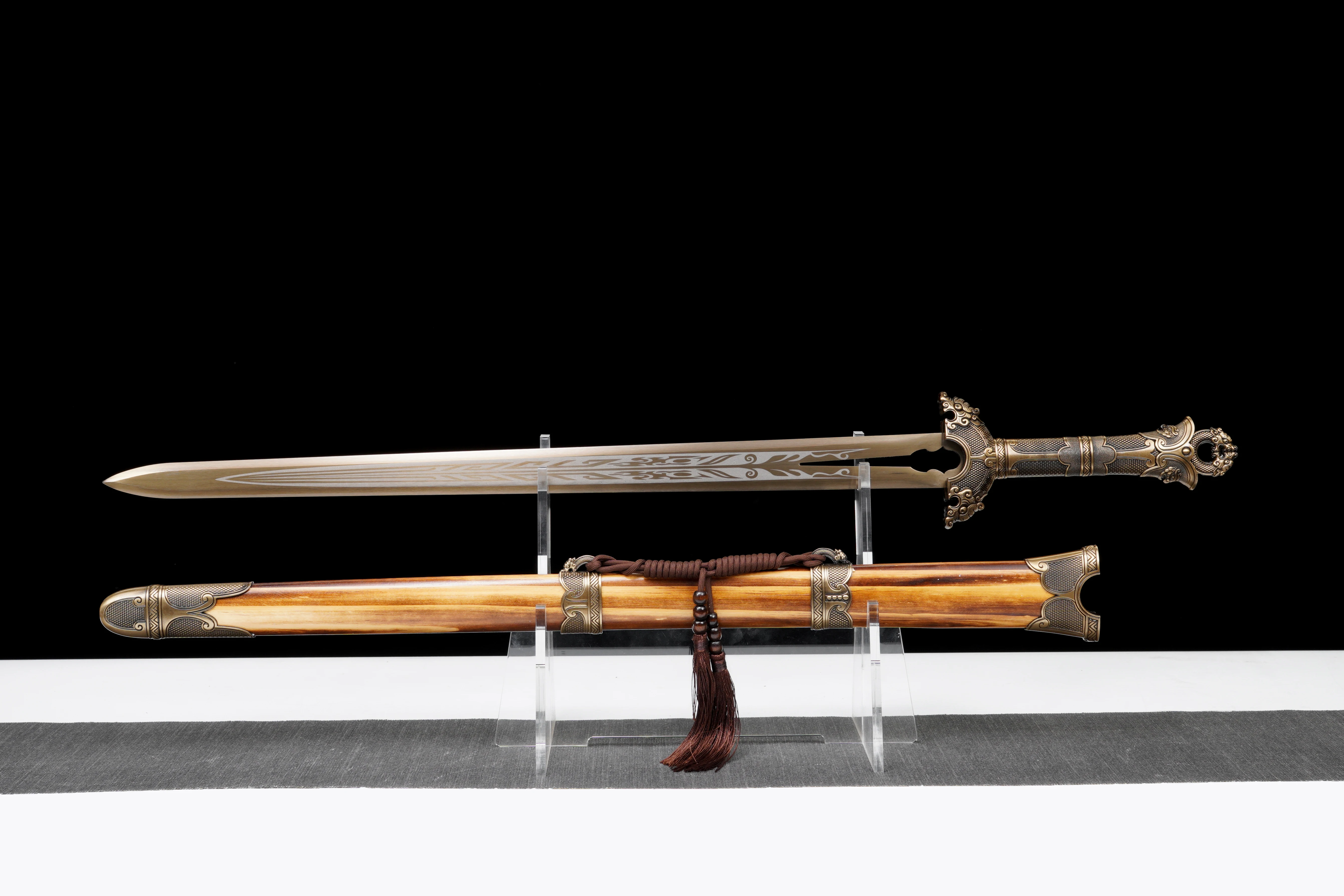 cosplay Hollow Heart Chinese Golden samurai Sword Steel Non-sharp Blade katana Battle Preparation Ninja Martial Arts Enthusiast