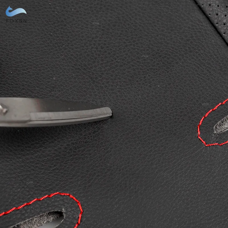 Car Inner Steering Wheel Cover For BMW 3 5 Series E46 2000-2004 E39 X5 E53 Z3 E36 Perforated Leather with Red Threads & Needles