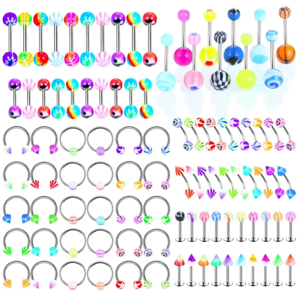 50 unidades de cono de bola acrílica, varios tipos de Piercing para cejas, anillo CBR de acero de 6/8/10mm, barra para oreja, nariz, labio, conjunto de joyería