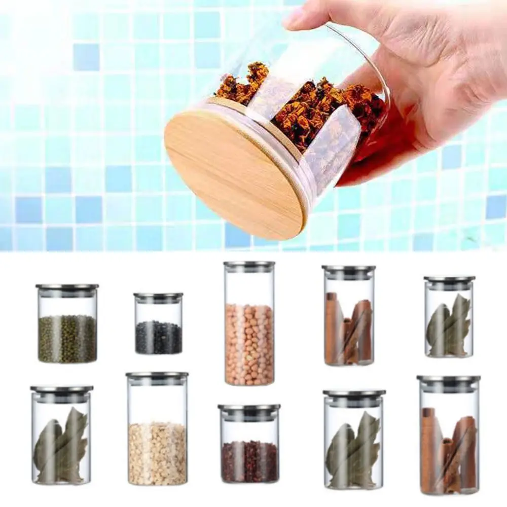 Transparent Storage Glass Jar Leakproof Moisture Proof Sealed Can with Stainless Steel Lid Coffee Bar Station Organizer