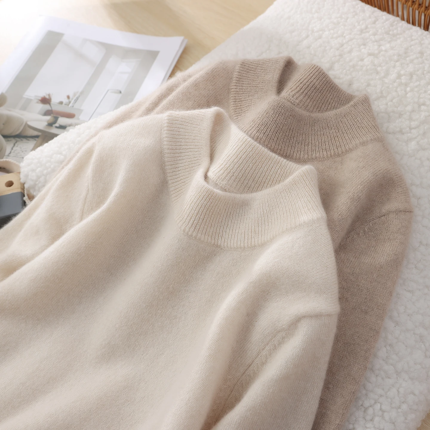 Classic Children Wool Sweater Boy Girl Mock-neck Solid Pullover Kids Long Sleeve 100% Merino Wool Knitwear Autumn Winter Tops