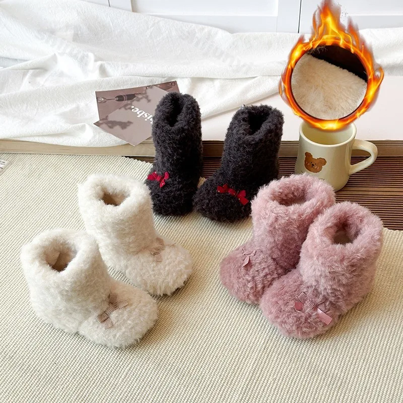 

Winter Children's Snow Boots 2025 Comfortable Warm Plush Outdoor Baby Cotton Shoes Fashion Girl's Non Slip Flat Ankle Boots