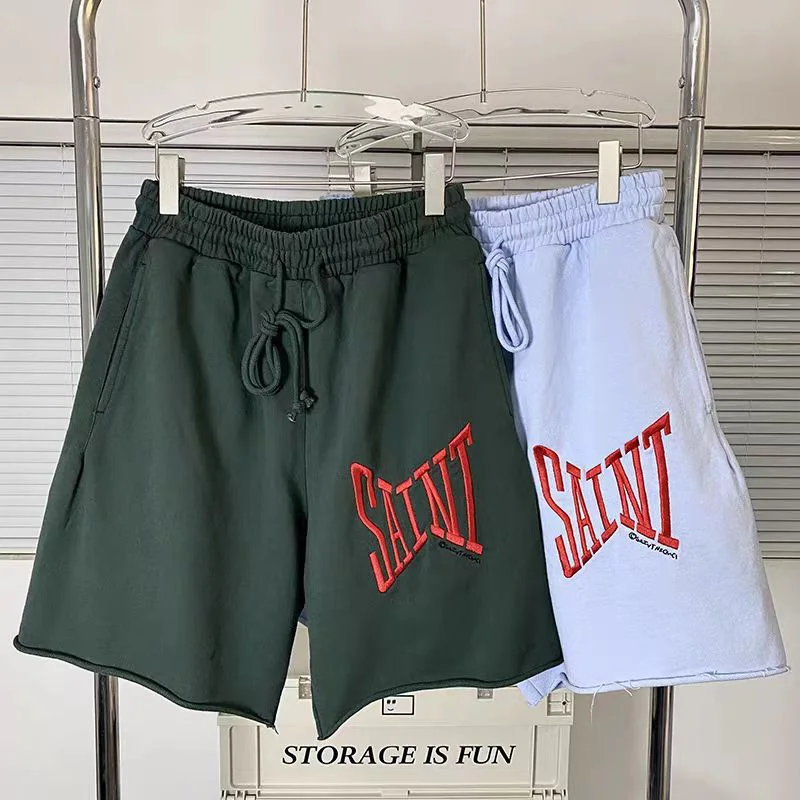 New SAINT Shorts Chaopai Letter Embroidery Drawstring Pocket Men Woman Loose Casual Motion Breeches