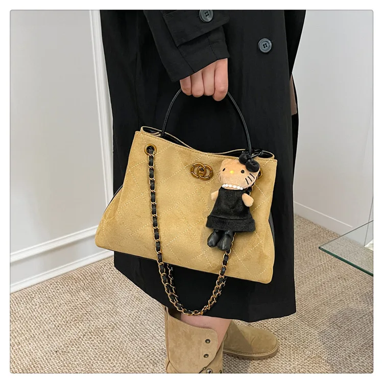 ‌ 세련된 핸드백-레트로 대용량 메신저 백, 스웨이드 마름모 체인 디자인, 조절 가능한 스트랩, 직장 및 여행용 캐주얼 지갑 ‌