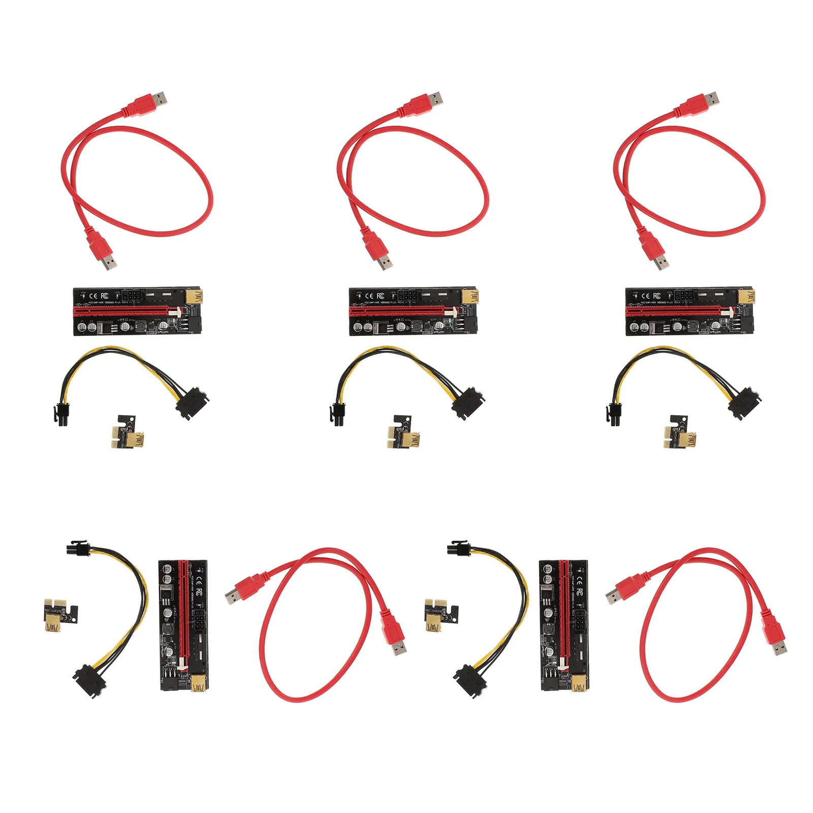 

5Sets Pci-E 1x to 16x Mining Riser Cable Enhanced 6pin Dc-Dc Power Supply Shielded Wire Stable Graphics Adapter